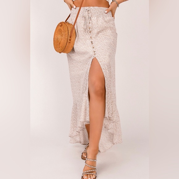 Boutique Brand Cheetah Print Button Down High Waist High Low Hem Maxi Skirt 💗 - Picture 9 of 16